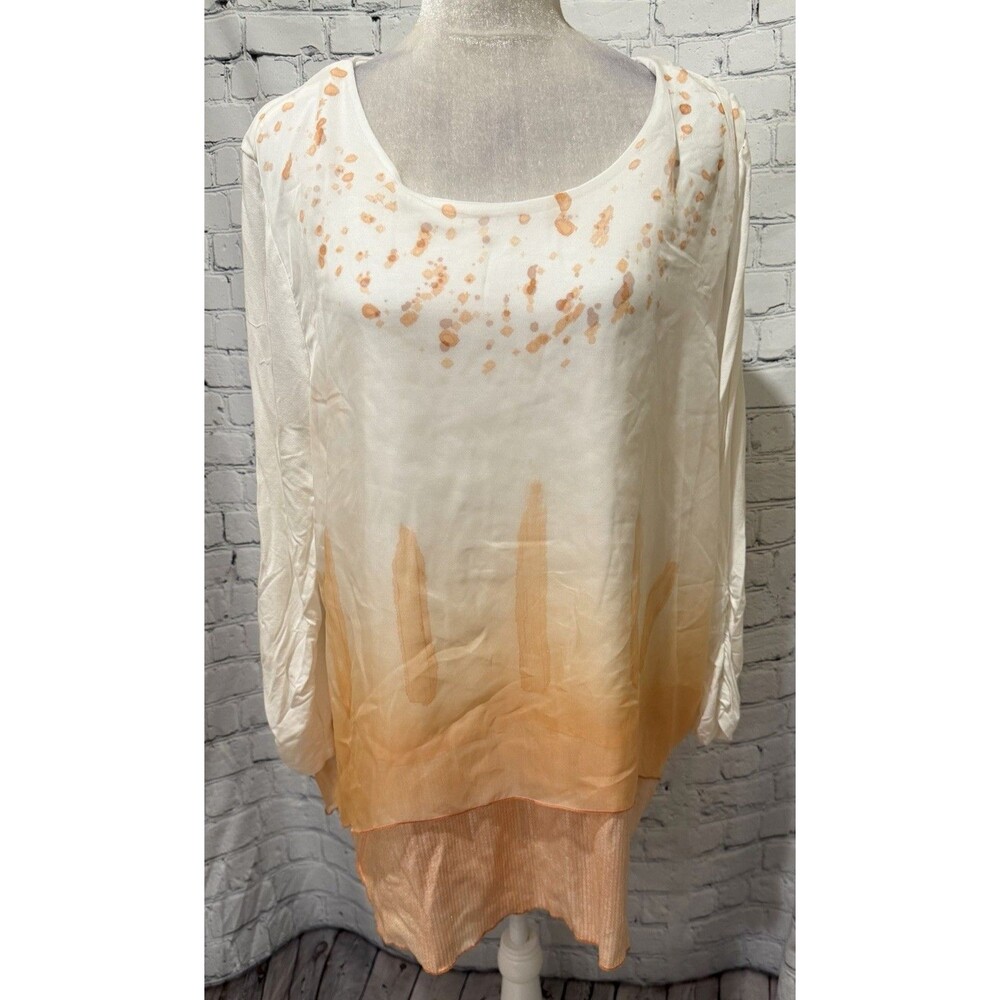 Multiples Orange White Sequin Bottom Long Sleeve Tunic Top Size XL